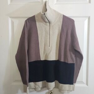 Madewell Colorblock Half Zip Merino Wool Blend Sweater Pullover